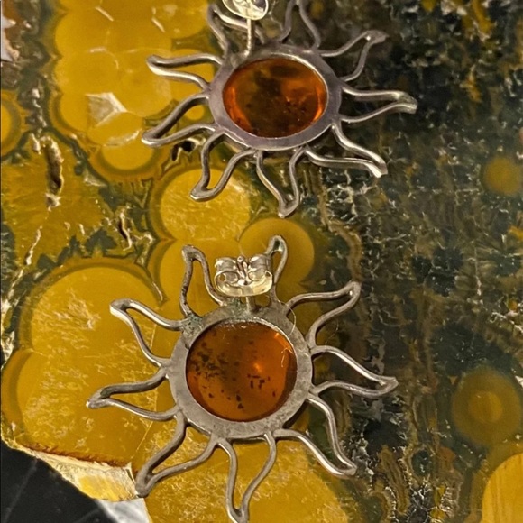 Vintage Boho amber sun earrings - Picture 5 of 6